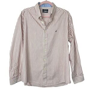 NAUTICA Men's Red Pinstripe Cotton Oxford, 17 Neck 34/35‎